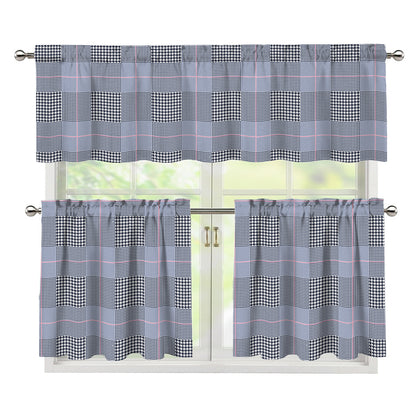 Navy Blue Prince of Wales Check Print 3 Piece Kitchen Curtains