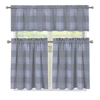 Navy Blue Prince of Wales Check Print 3 Piece Kitchen Curtains
