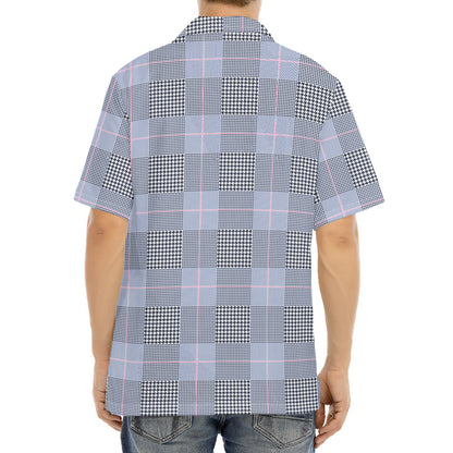 Navy Blue Prince of Wales Check Print Aloha Shirt