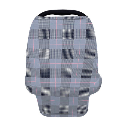 Navy Blue Prince of Wales Check Print Baby Seat Cover