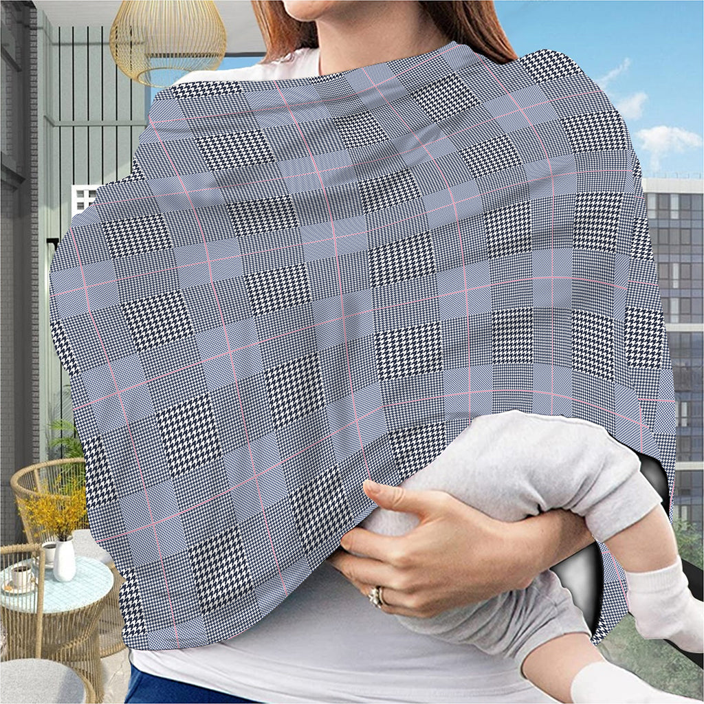 Navy Blue Prince of Wales Check Print Baby Seat Cover