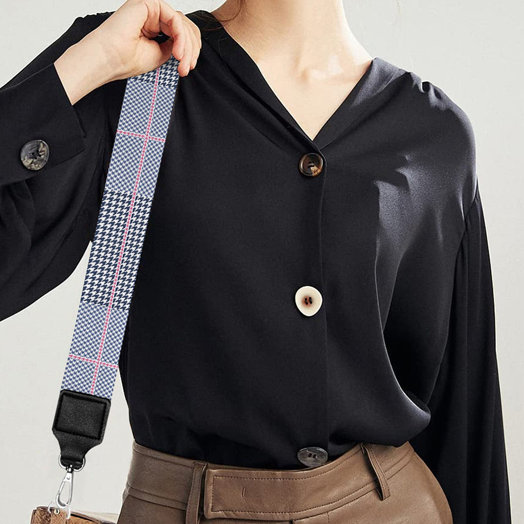 Navy Blue Prince of Wales Check Print Bag Strap