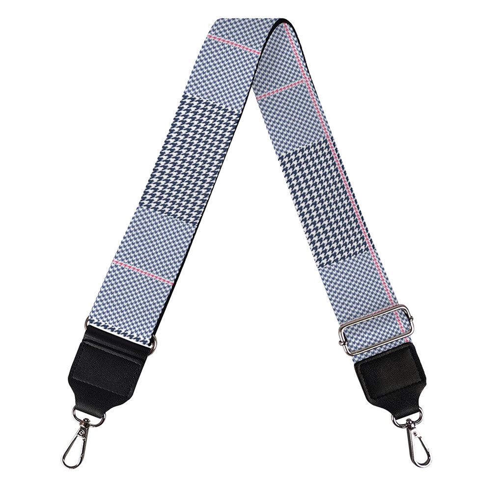 Navy Blue Prince of Wales Check Print Bag Strap