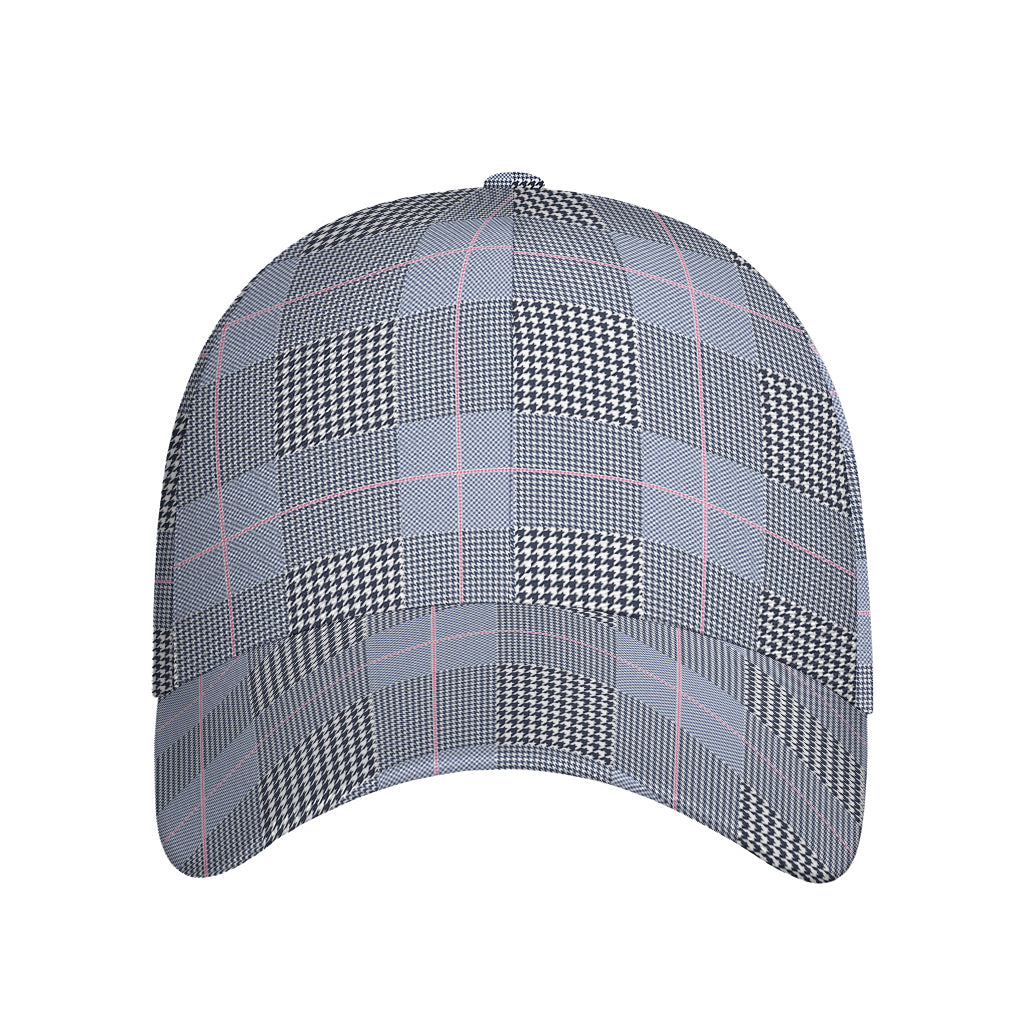 Navy Blue Prince of Wales Check Print Baseball Cap