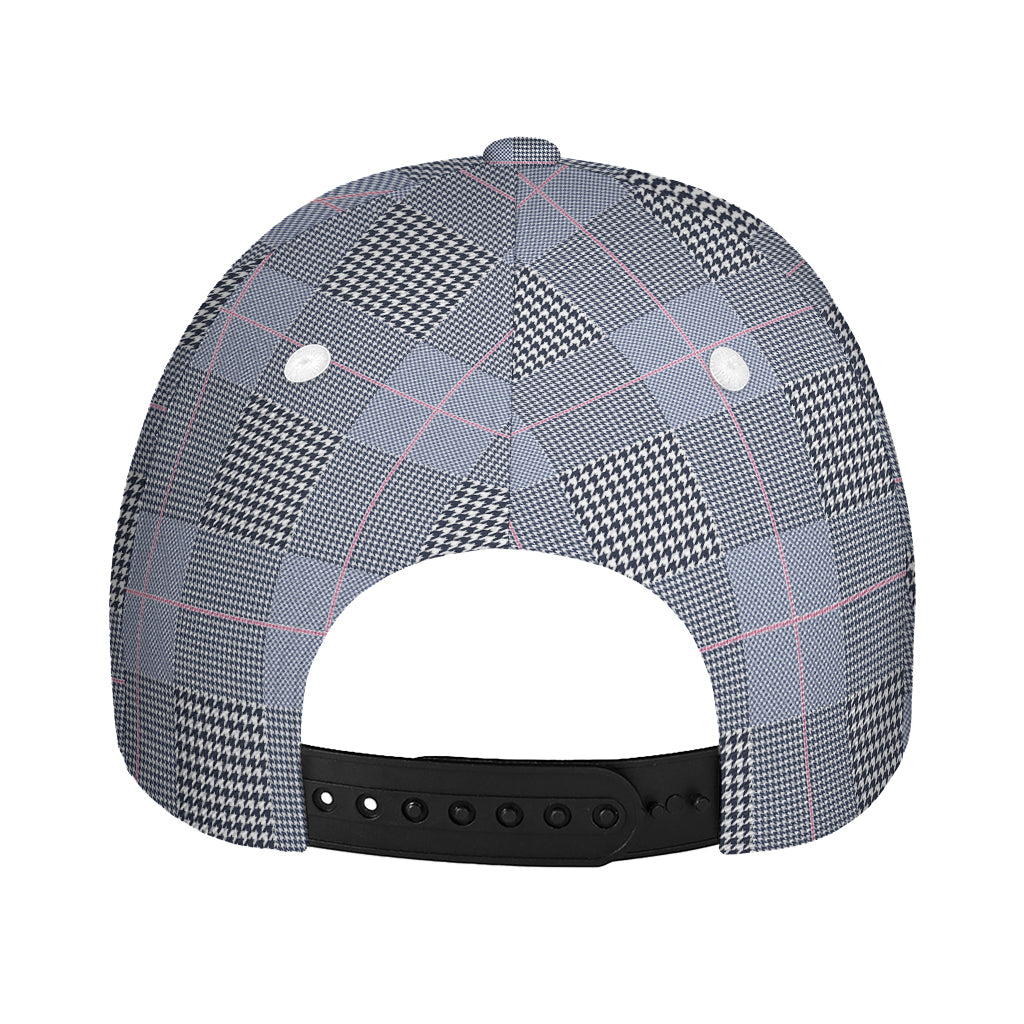 Navy Blue Prince of Wales Check Print Baseball Cap