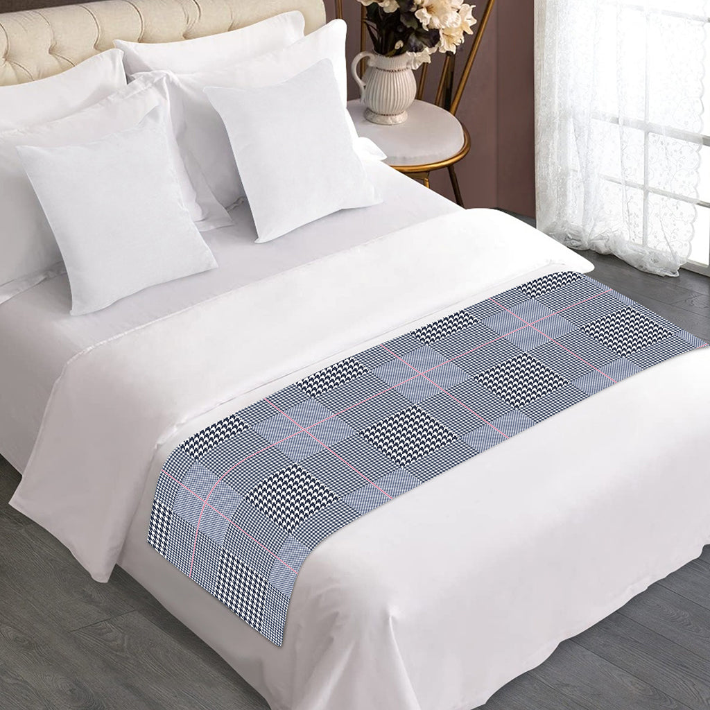 Navy Blue Prince of Wales Check Print Bed Runner