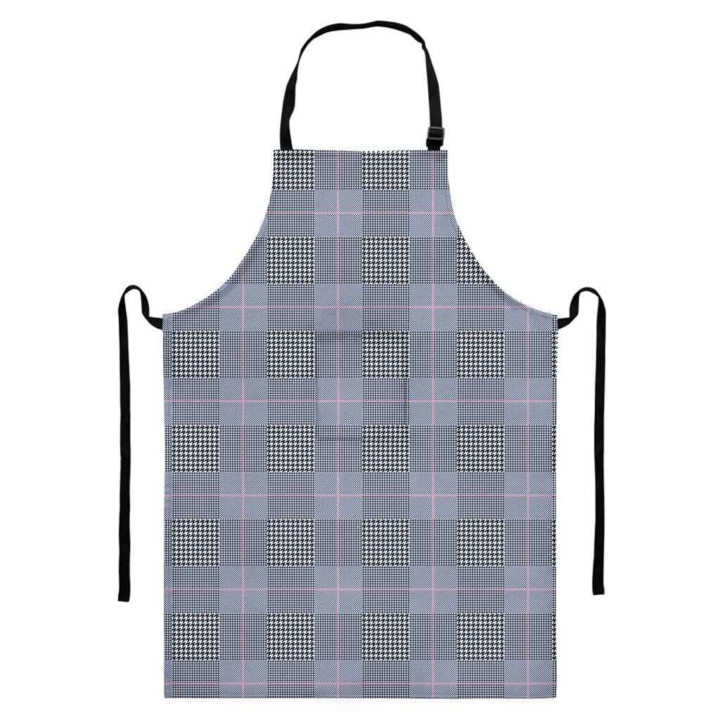 Navy Blue Prince of Wales Check Print Bib Apron With Pocket