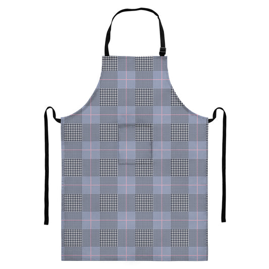 Navy Blue Prince of Wales Check Print Bib Apron With Pocket