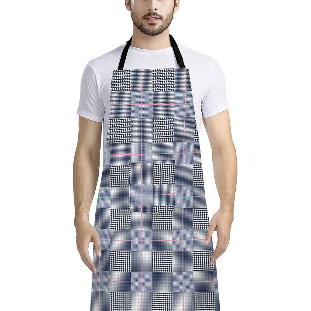 Navy Blue Prince of Wales Check Print Bib Apron With Pocket