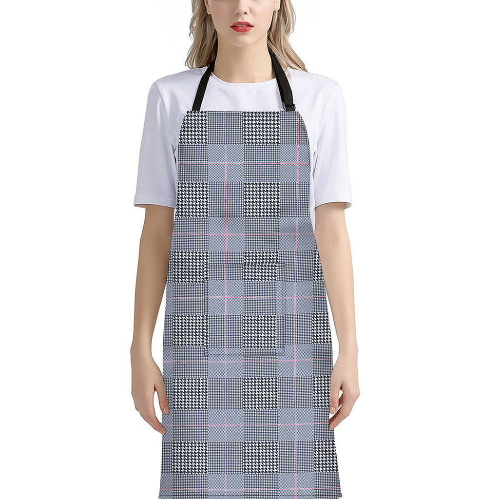 Navy Blue Prince of Wales Check Print Bib Apron With Pocket