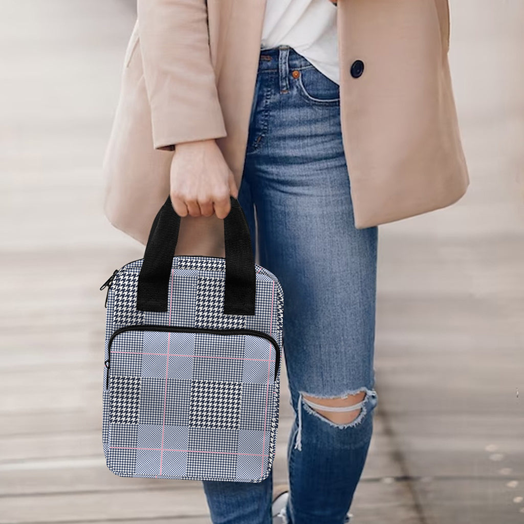 Navy Blue Prince of Wales Check Print Bible Tote Bag