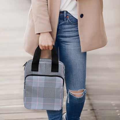 Navy Blue Prince of Wales Check Print Bible Tote Bag