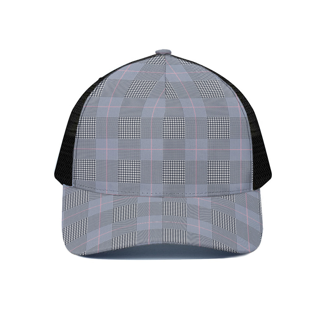 Navy Blue Prince of Wales Check Print Black Mesh Trucker Cap