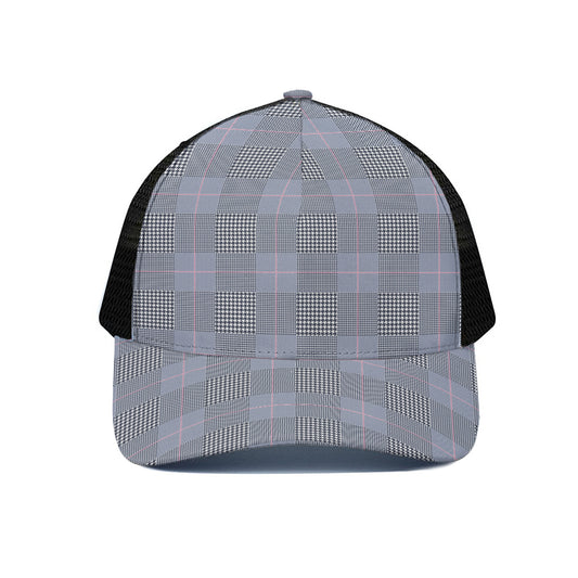 Navy Blue Prince of Wales Check Print Black Mesh Trucker Cap