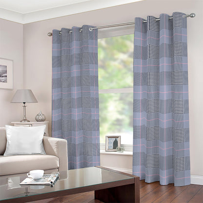 Navy Blue Prince of Wales Check Print Blackout Grommet Curtains