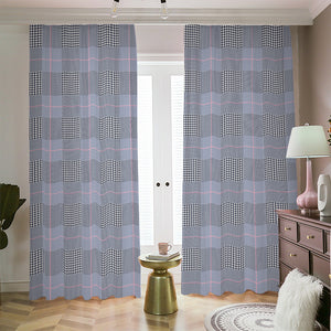 Navy Blue Prince of Wales Check Print Blackout Pencil Pleat Curtains