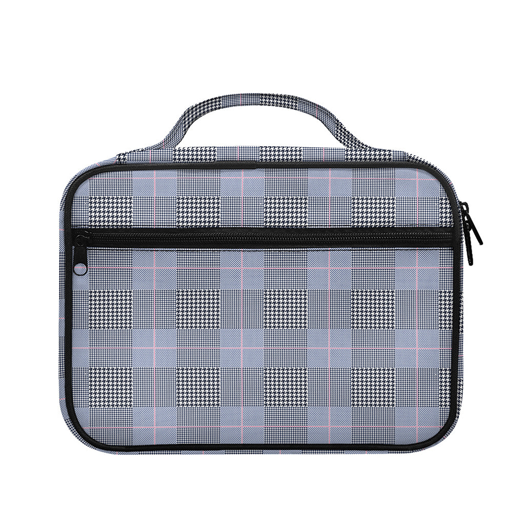 Navy Blue Prince of Wales Check Print Briefcase Bible Bag