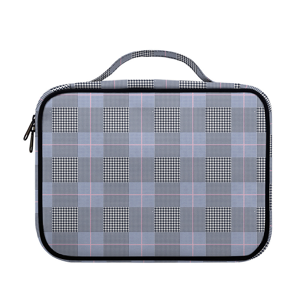 Navy Blue Prince of Wales Check Print Briefcase Bible Bag