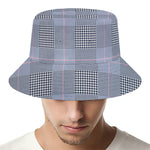 Navy Blue Prince of Wales Check Print Bucket Hat