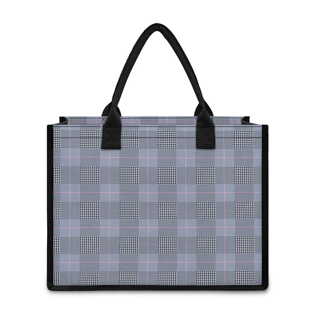 Navy Blue Prince of Wales Check Print Canvas Tote Bag