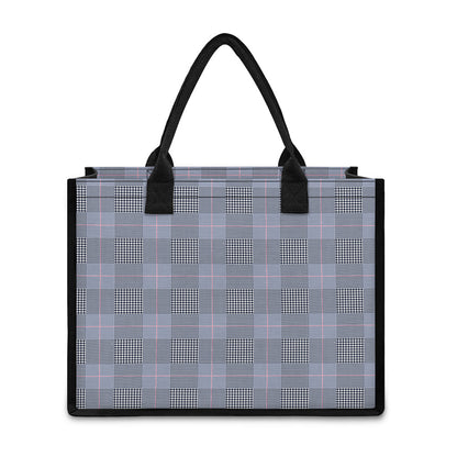 Navy Blue Prince of Wales Check Print Canvas Tote Bag