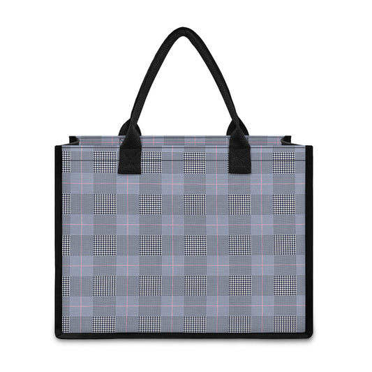 Navy Blue Prince of Wales Check Print Canvas Tote Bag