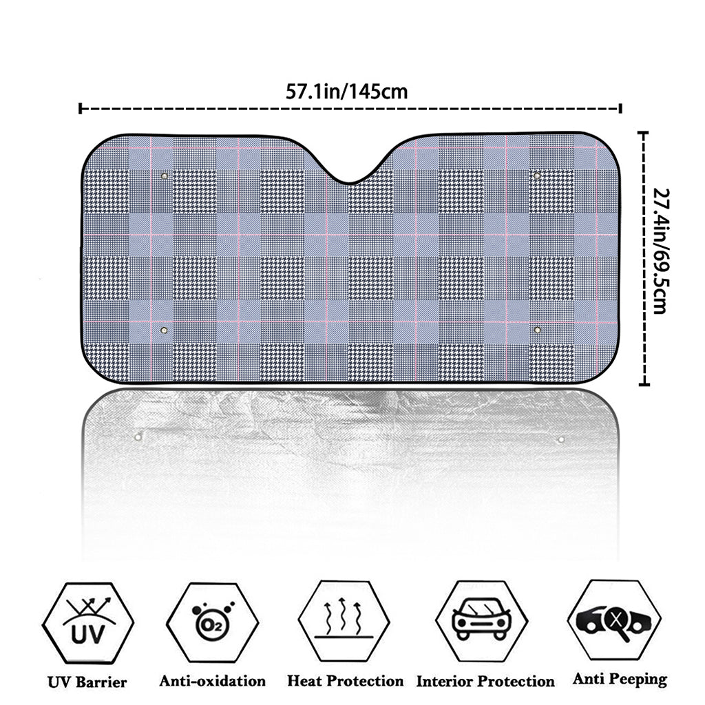 Navy Blue Prince of Wales Check Print Car Windshield Sun Shade