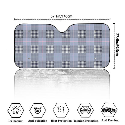 Navy Blue Prince of Wales Check Print Car Windshield Sun Shade