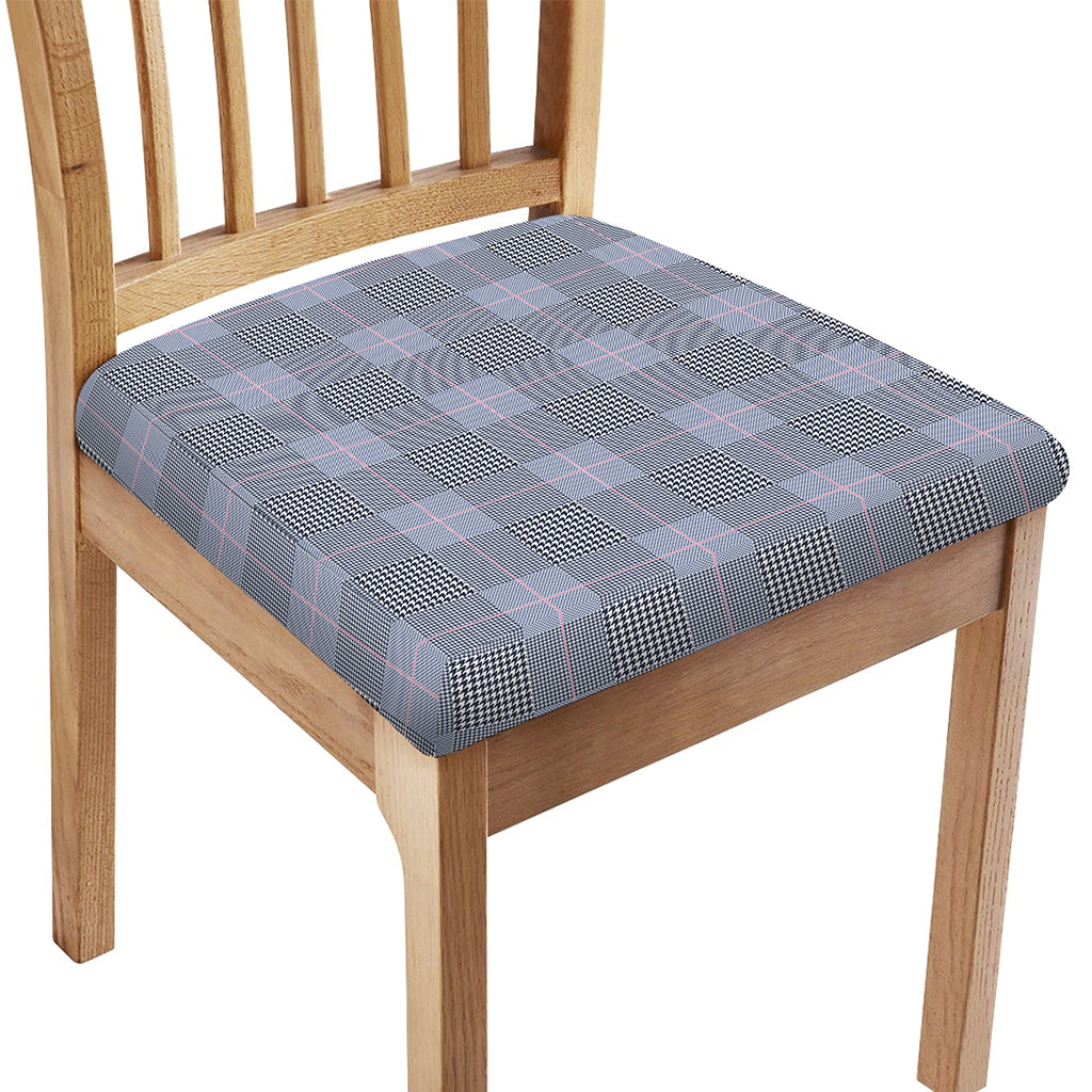 Navy Blue Prince of Wales Check Print Chair Cushion Cover