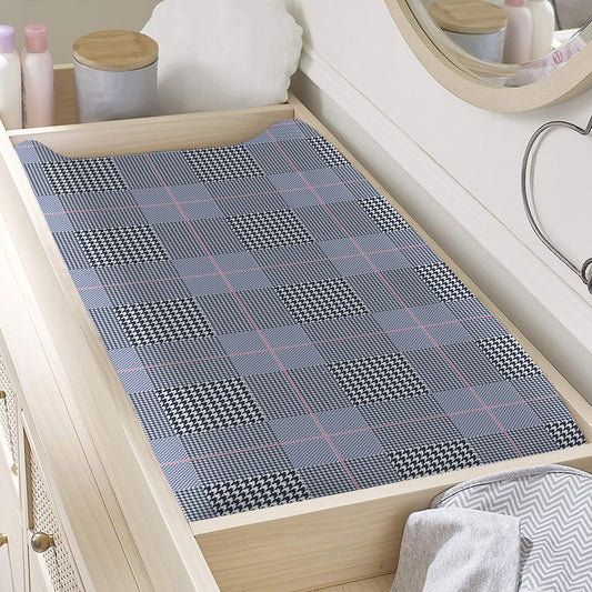 Navy Blue Prince of Wales Check Print Changing Pad Cover