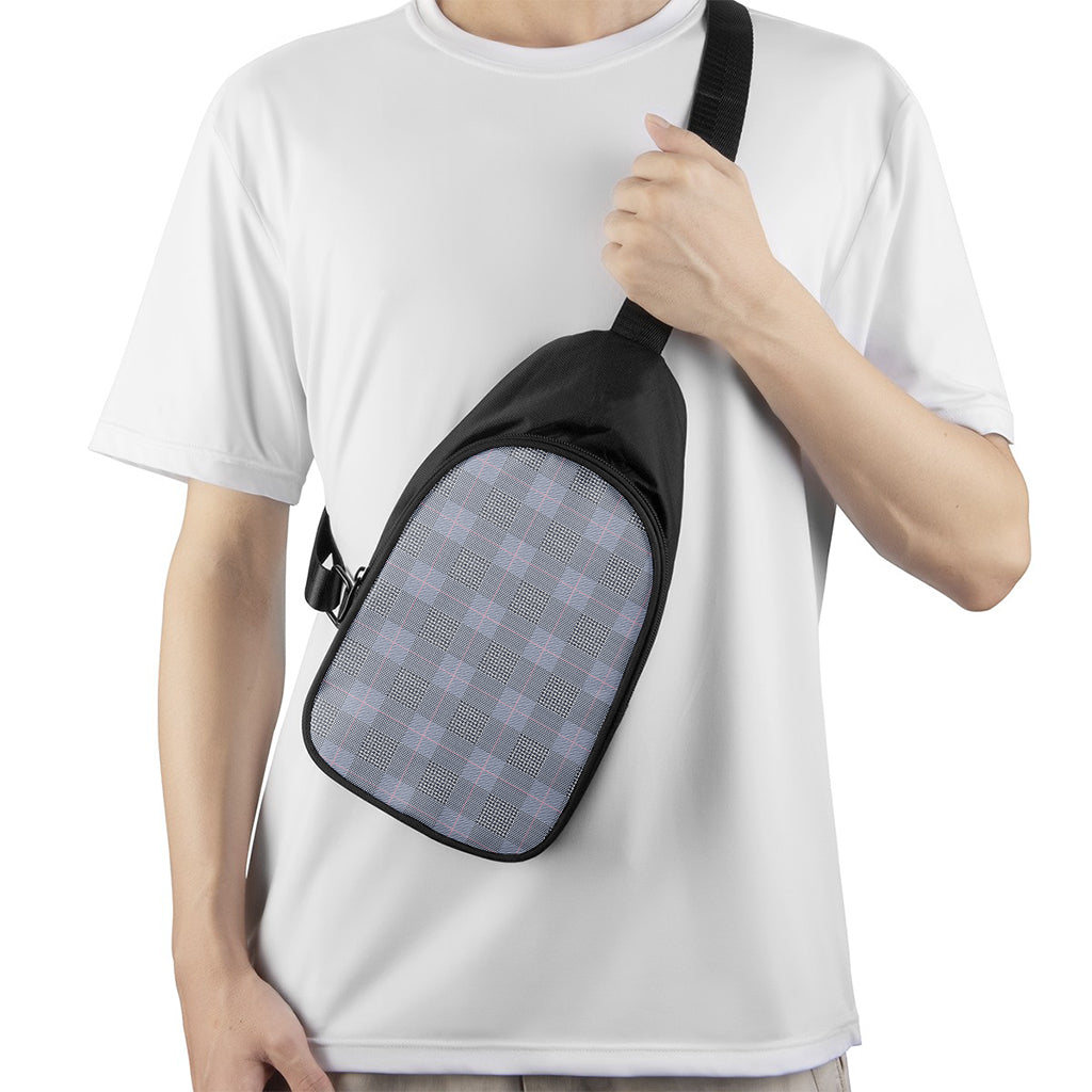 Navy Blue Prince of Wales Check Print Chest Bag