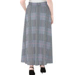 Navy Blue Prince of Wales Check Print Chiffon Maxi Skirt
