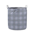 Navy Blue Prince of Wales Check Print Collapsible Laundry Basket