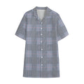 Navy Blue Prince of Wales Check Print Cotton Hawaiian Shirt