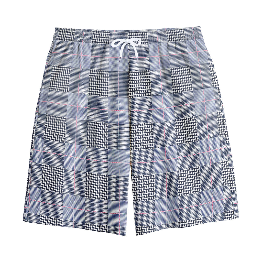 Navy Blue Prince of Wales Check Print Cotton Shorts