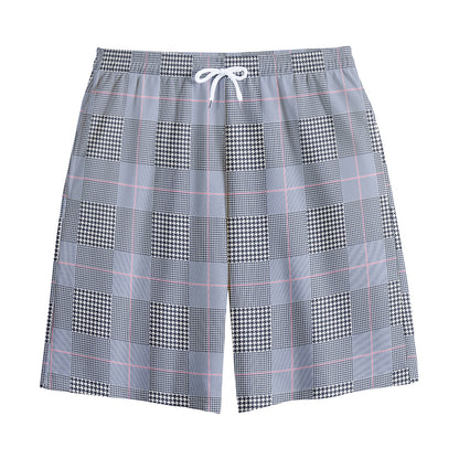 Navy Blue Prince of Wales Check Print Cotton Shorts