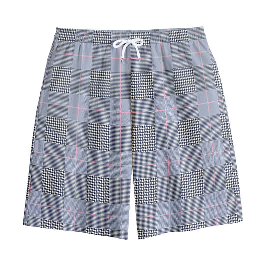 Navy Blue Prince of Wales Check Print Cotton Shorts