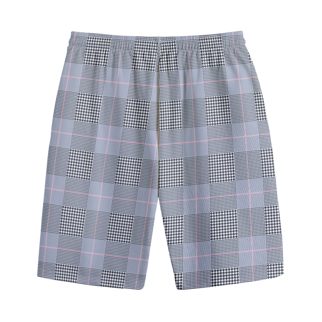 Navy Blue Prince of Wales Check Print Cotton Shorts