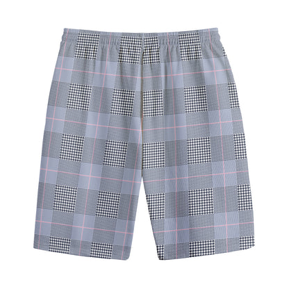 Navy Blue Prince of Wales Check Print Cotton Shorts