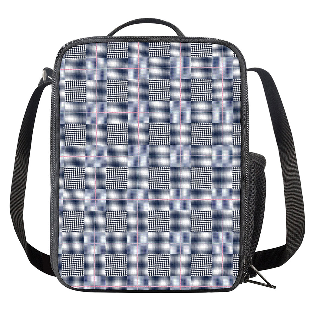 Navy Blue Prince of Wales Check Print Crossbody Lunch Bag