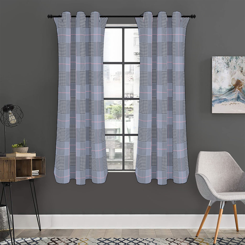 Navy Blue Prince of Wales Check Print Curtain