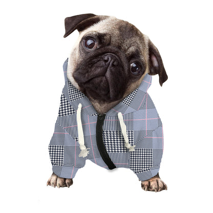 Navy Blue Prince of Wales Check Print Dog Zip Up Hoodie