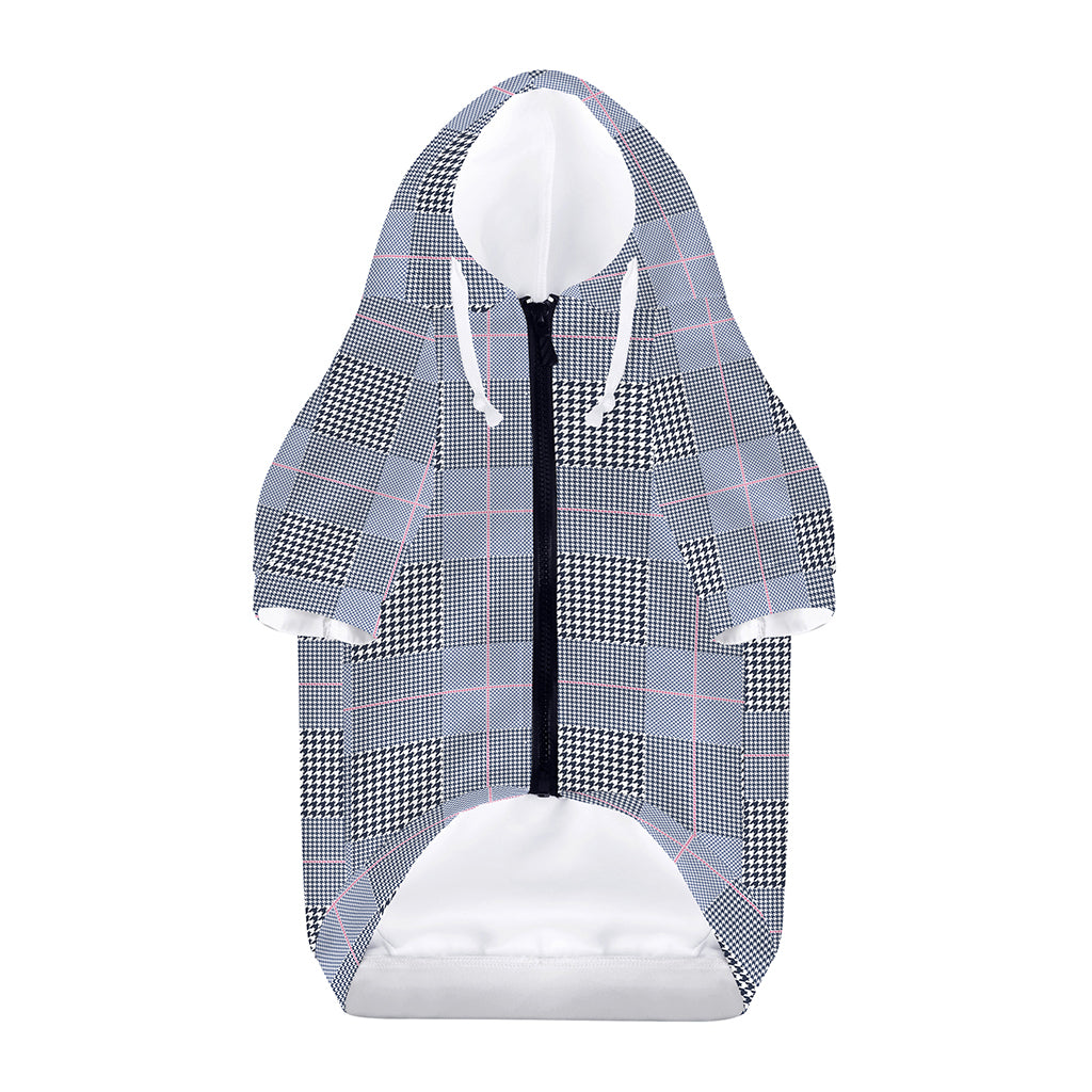 Navy Blue Prince of Wales Check Print Dog Zip Up Hoodie