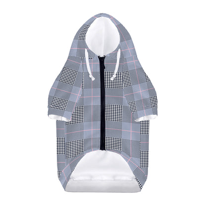 Navy Blue Prince of Wales Check Print Dog Zip Up Hoodie