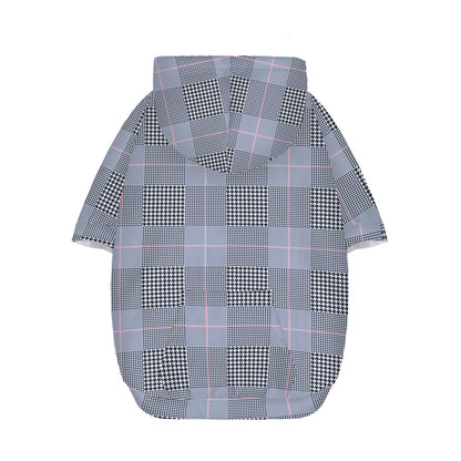 Navy Blue Prince of Wales Check Print Dog Zip Up Hoodie