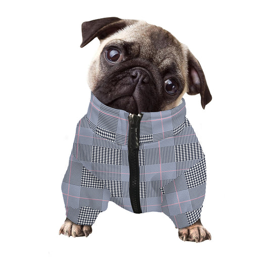 Navy Blue Prince of Wales Check Print Dog Zip Up Jacket