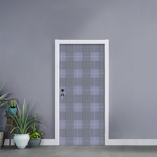 Navy Blue Prince of Wales Check Print Door Sticker