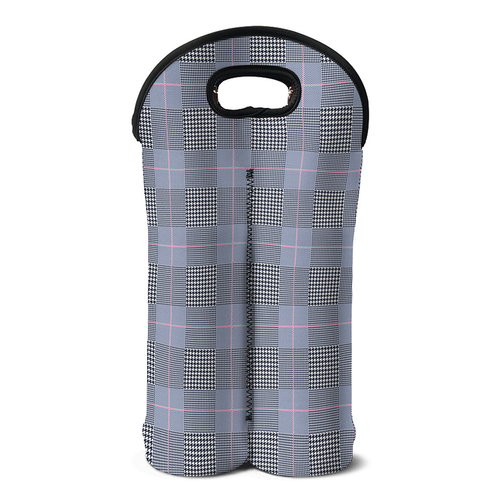 Navy Blue Prince of Wales Check Print Double Neoprene Wine Tote