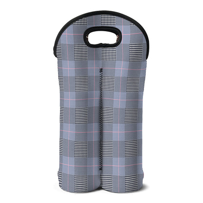 Navy Blue Prince of Wales Check Print Double Neoprene Wine Tote