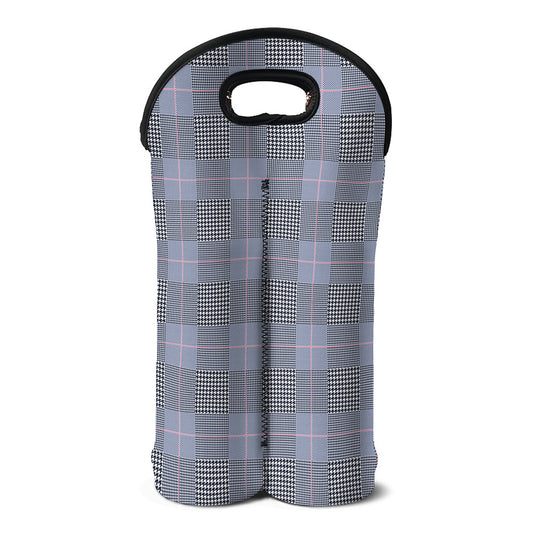 Navy Blue Prince of Wales Check Print Double Neoprene Wine Tote